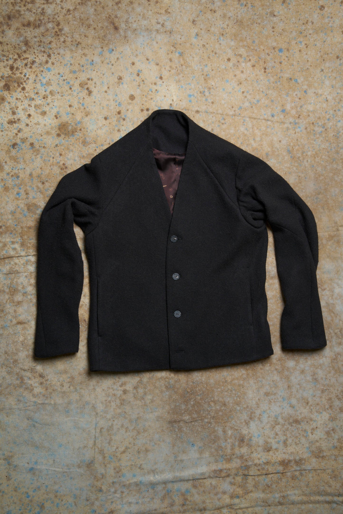 Off Black 4 Button V front Camel Knit Hybrid Cardigan Jacket