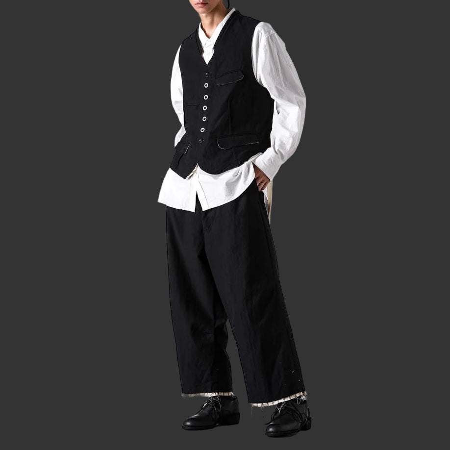 Coal Black Cut off Bold Straight Trousers