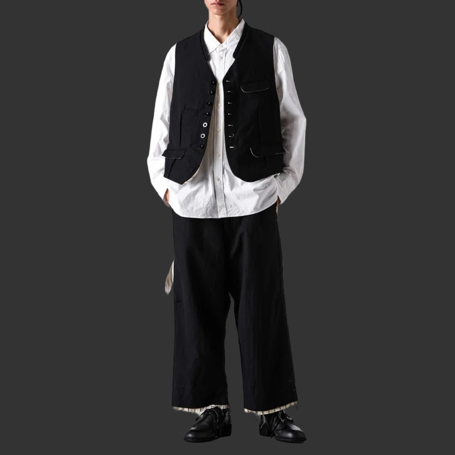 Coal Black Cut off Bold Straight Trousers