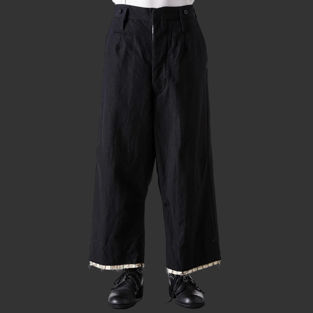 Coal Black Cut off Bold Straight Trousers