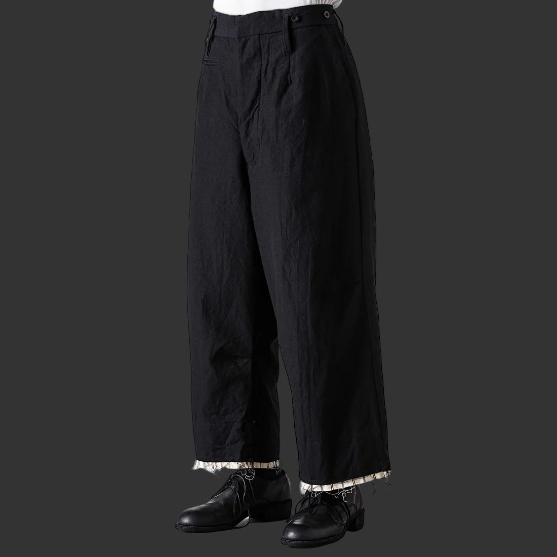 Coal Black Cut off Bold Straight Trousers