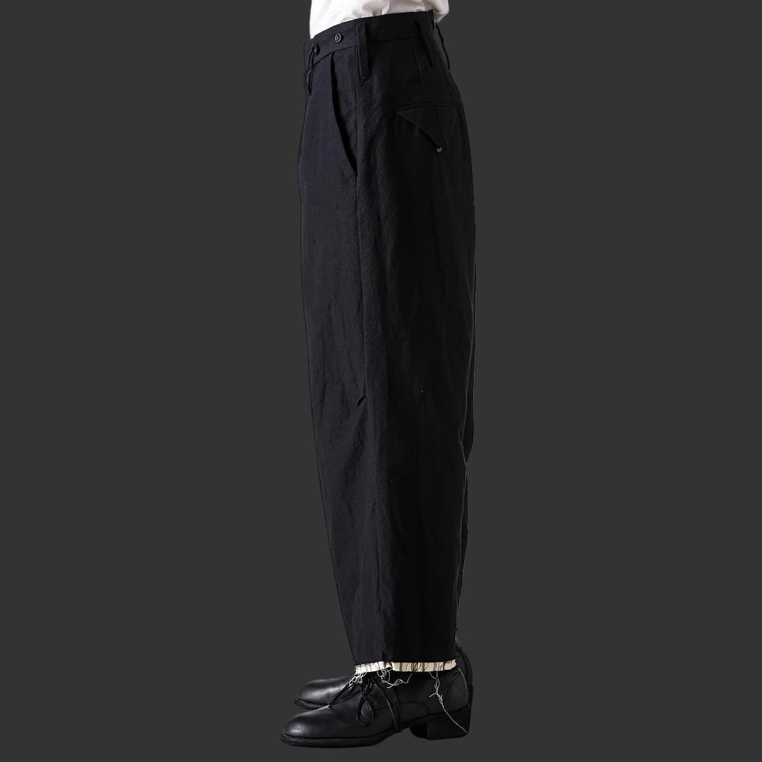 Coal Black Cut off Bold Straight Trousers
