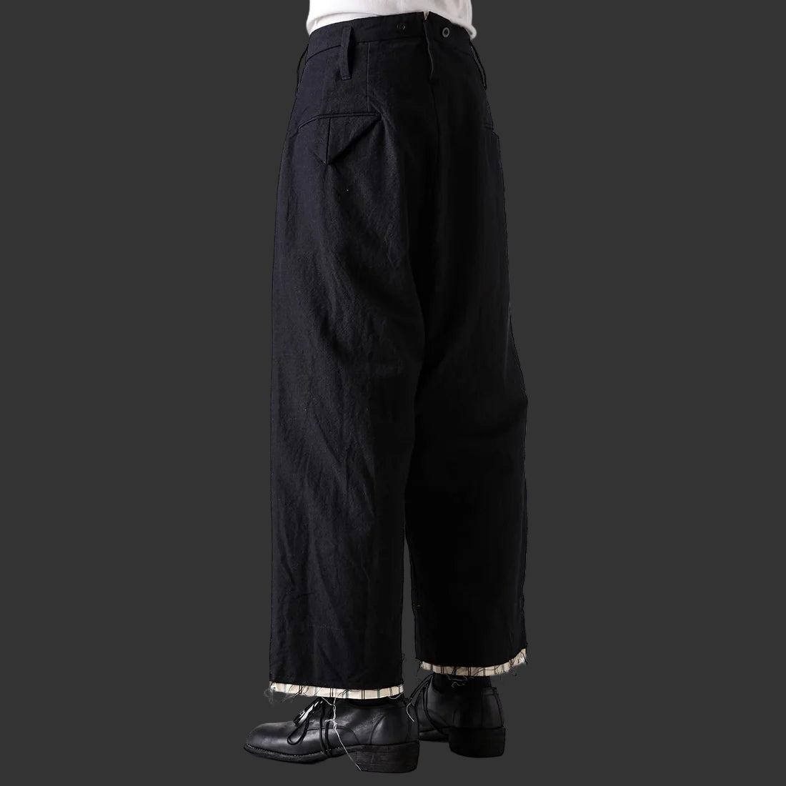 Coal Black Cut off Bold Straight Trousers