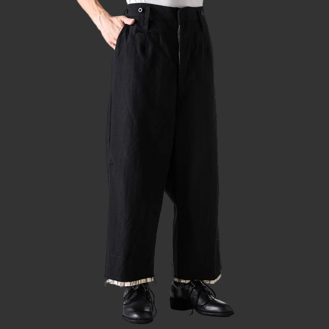 Coal Black Cut off Bold Straight Trousers