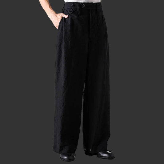 Coal Black Side Tucked Wide Straight Trousers