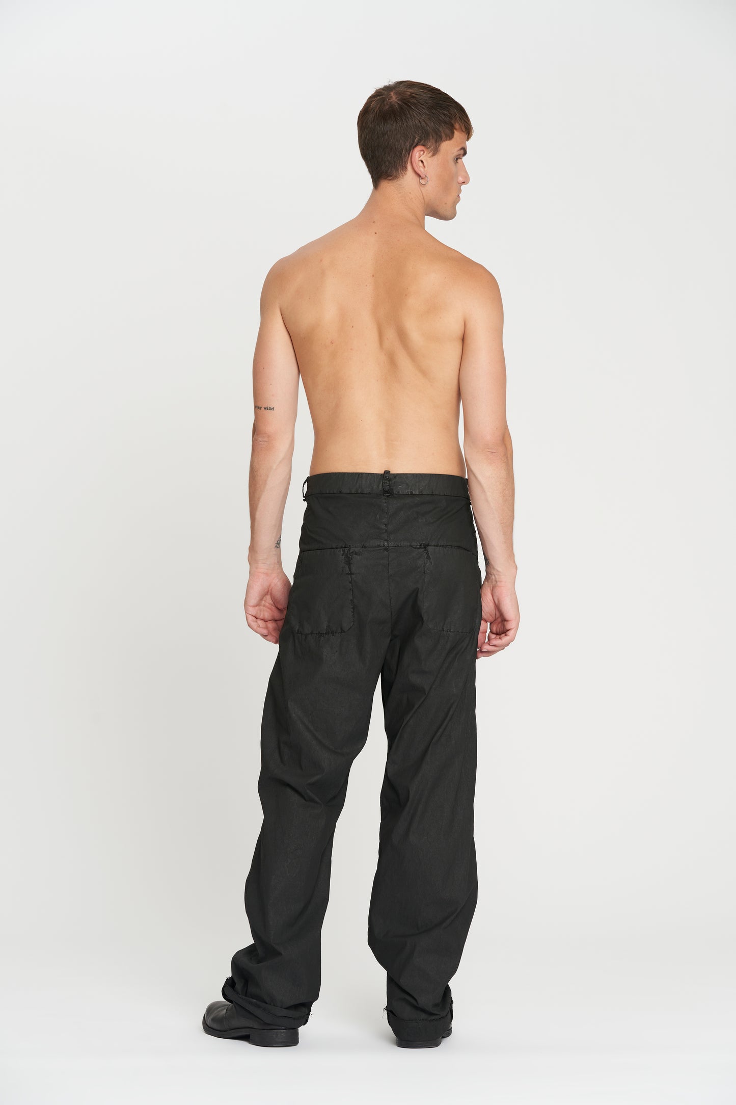 Black Stretch Popeline Double Pocket Wide Straight Leg Pants M3251