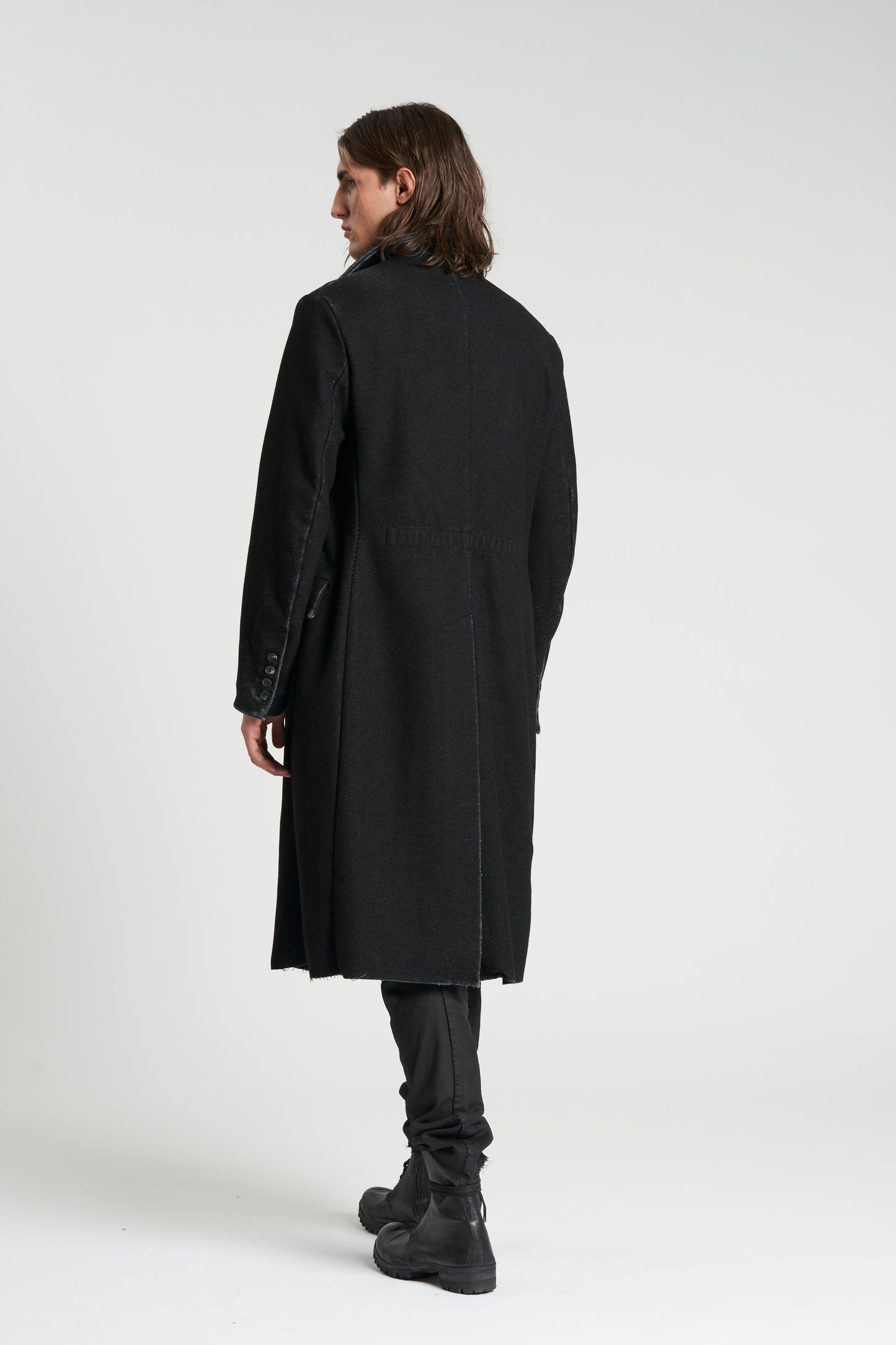Washed Black Asymmetrical Button Wool Coat