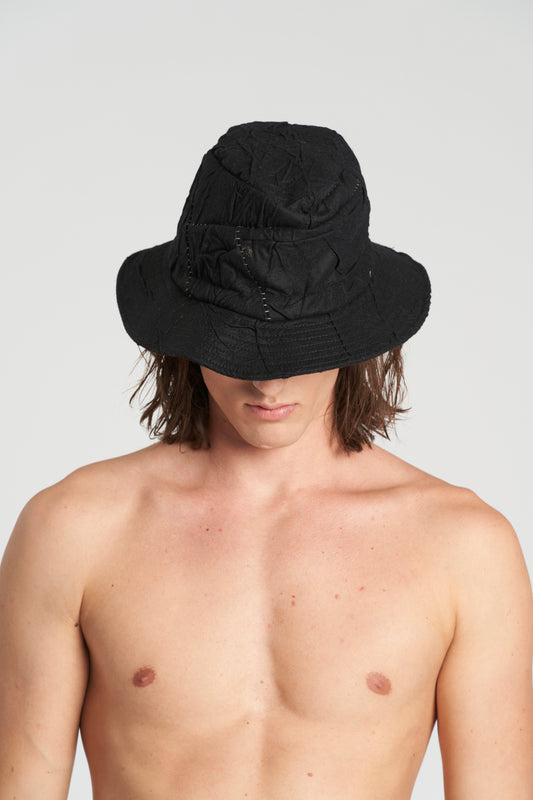 Black Patch Bonded Wool Large Brim Hat