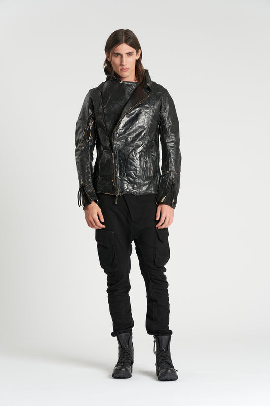 Black Paper Laminate on Thick Cotton Biker Jacket