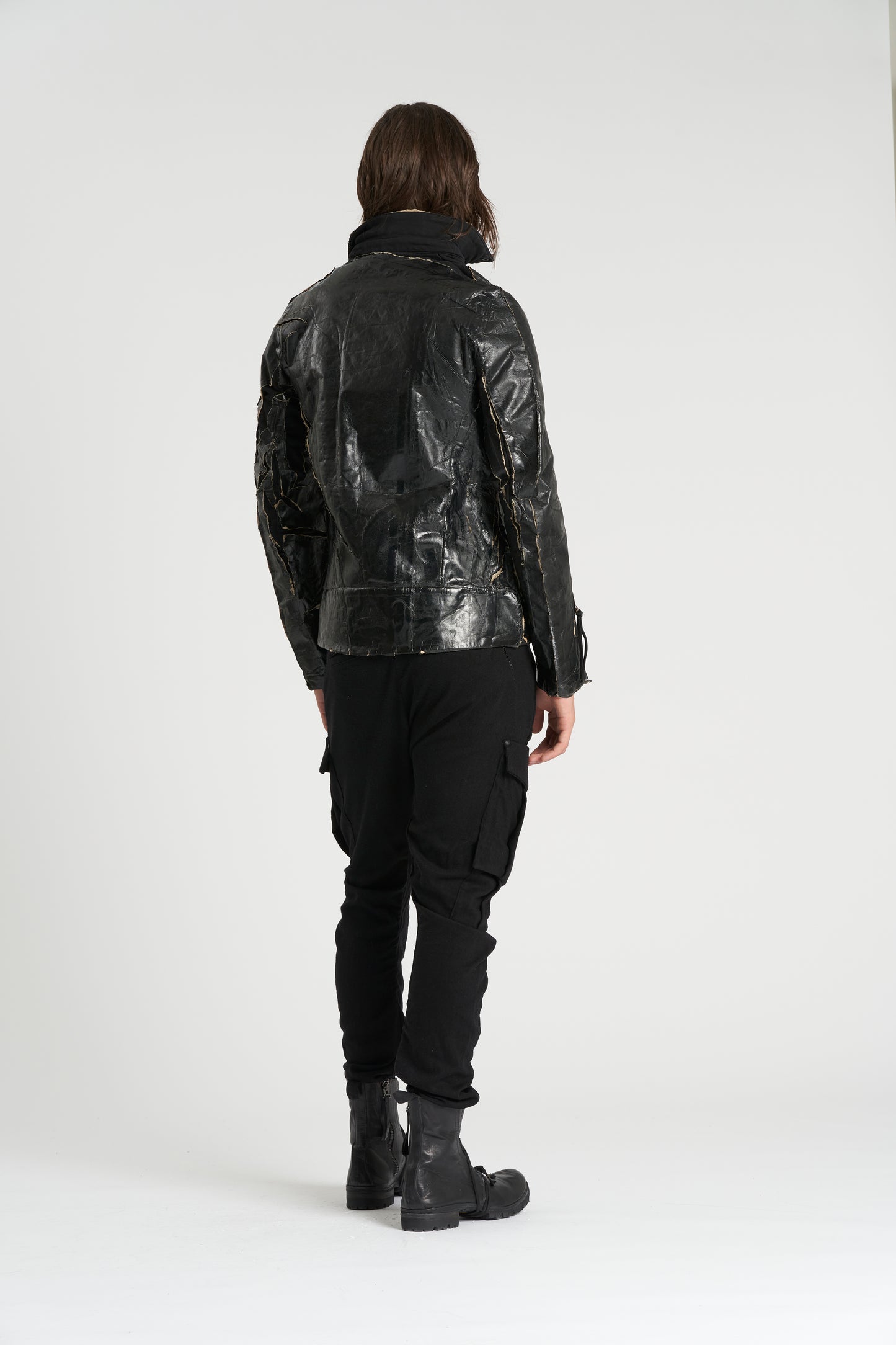 Black Paper Laminate on Thick Cotton Biker Jacket