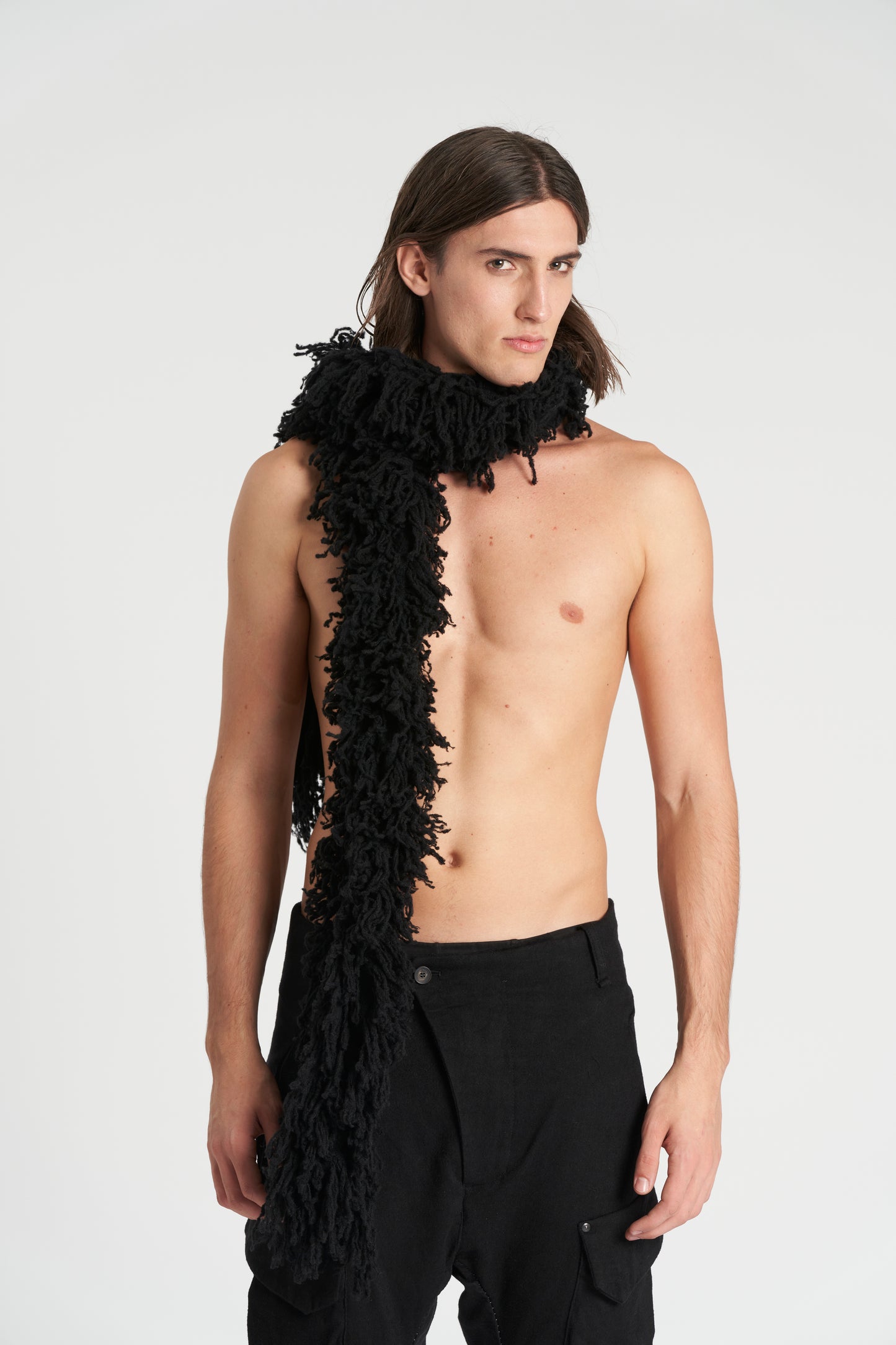 Black Laddered Wool Cashmere Scarf