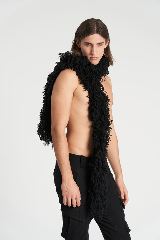Black Laddered Wool Cashmere Scarf