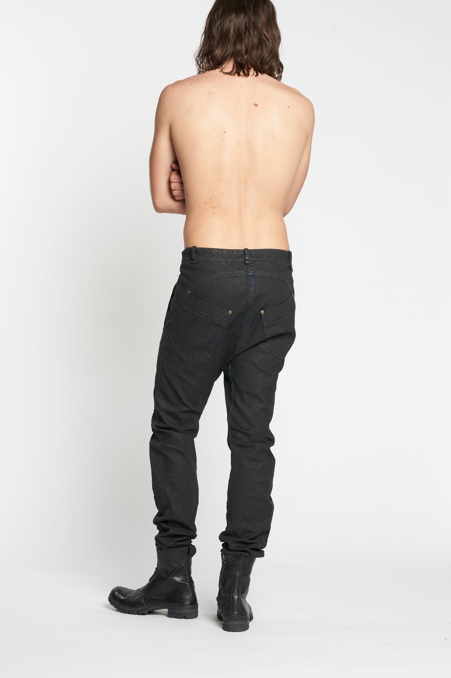 Black Blue Overdye Baggy Tapered Jeans