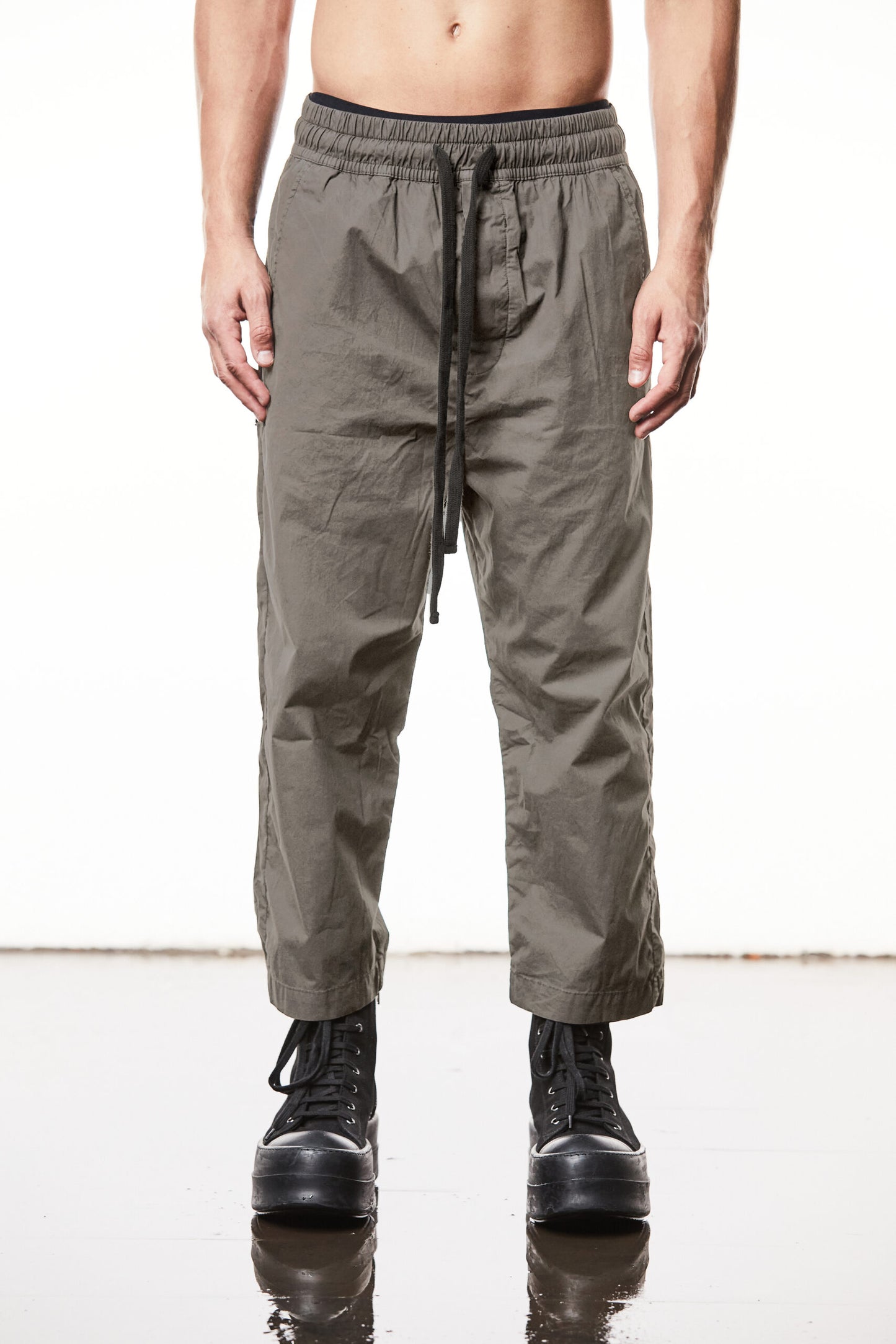 Rock Khaki Wide Leg Cropped Cotton Pants MP11