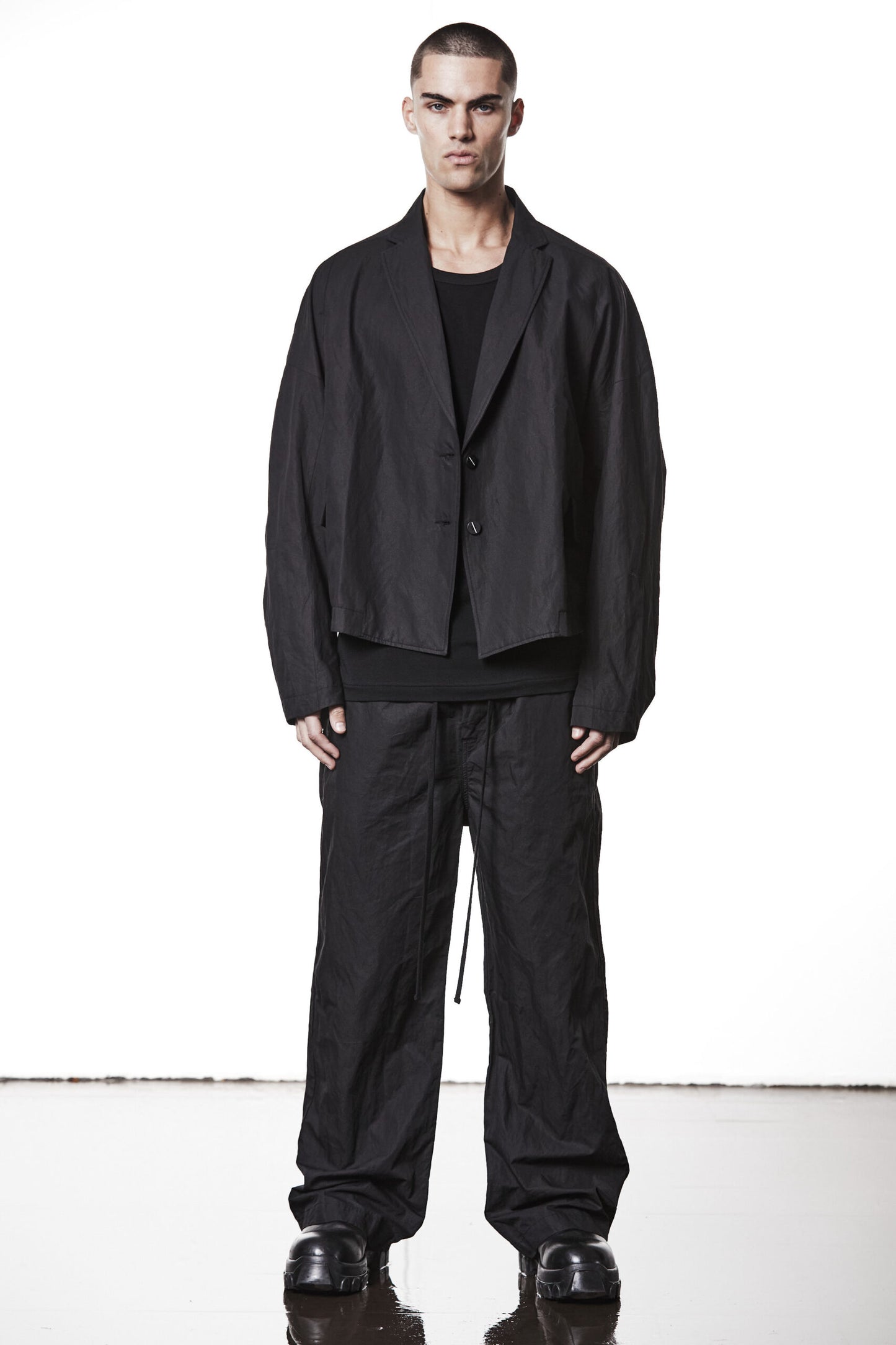 Black Wide Leg Cotton Metallised Pants MP 19