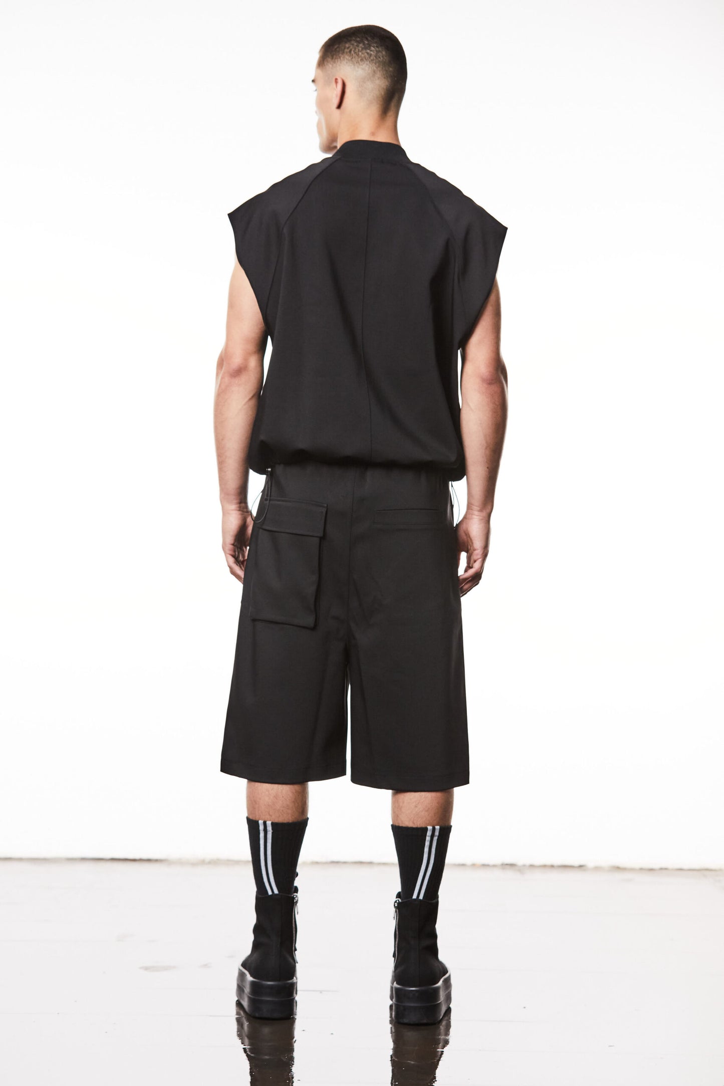 Black Cotton Polyamide Bomber Vest MSJ 659