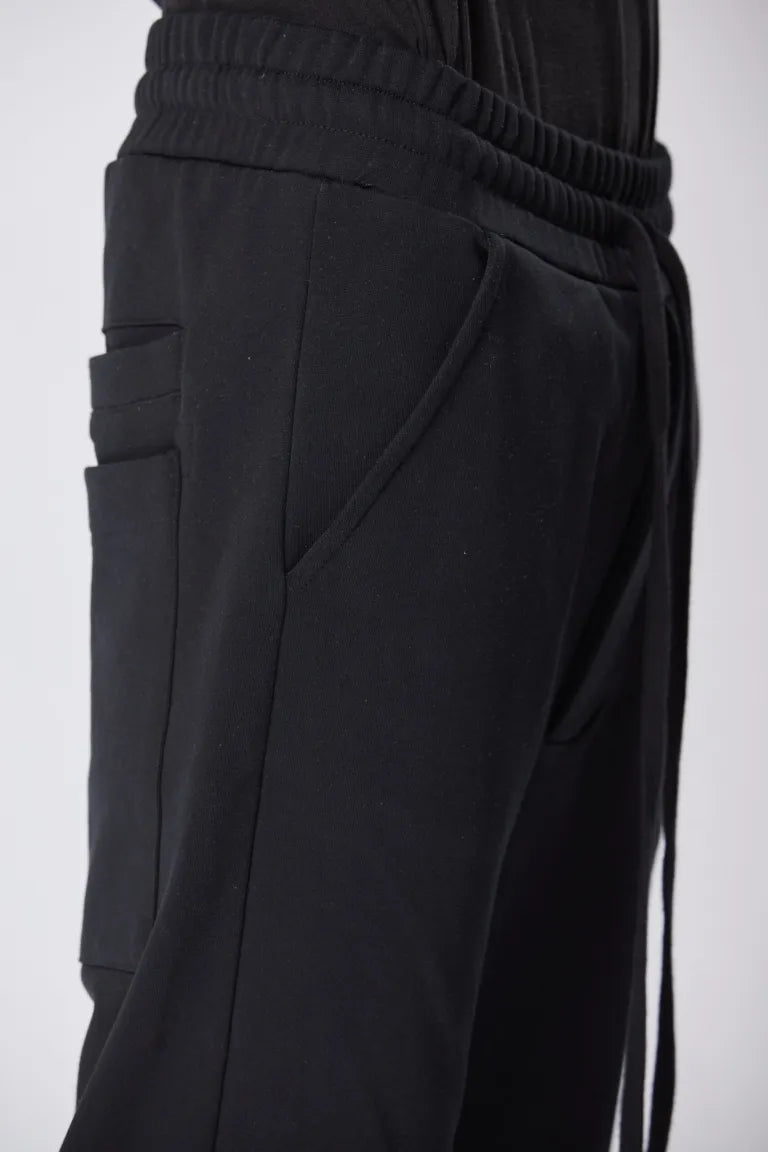 Black Cropped Drop Crotch Trousers MST 429