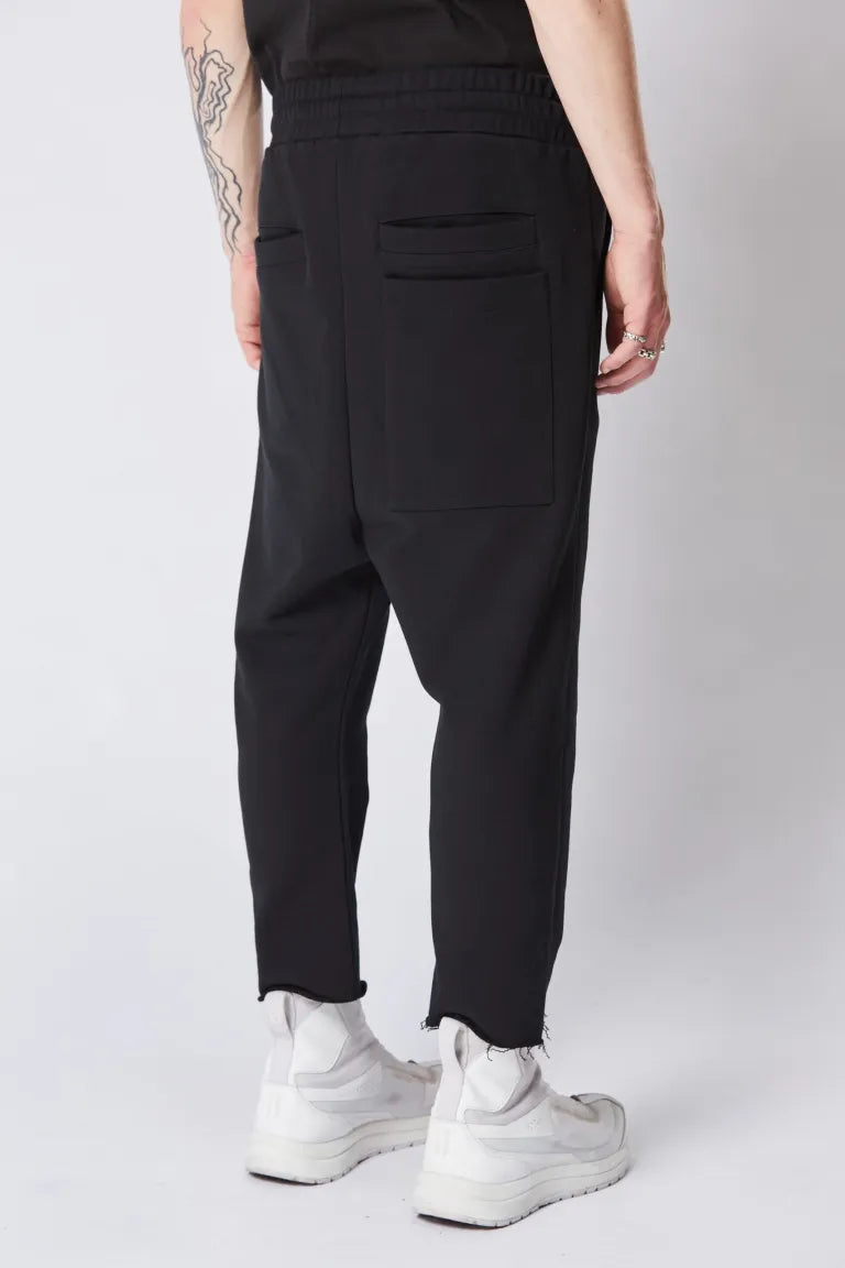 Black Cropped Drop Crotch Trousers MST 429