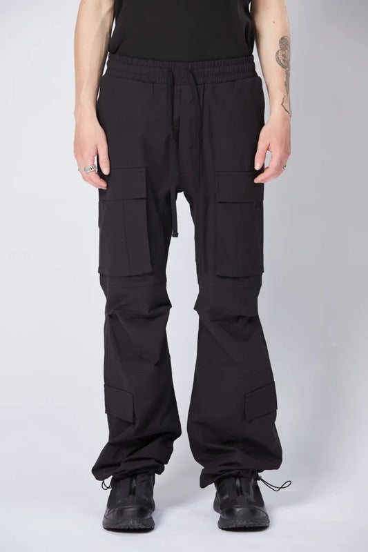Black Drop Crotch Wide Leg Cargo Trousers MST 441