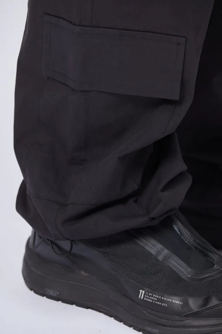 Black Drop Crotch Wide Leg Cargo Trousers MST 441