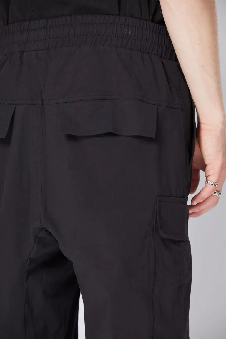 Black Drop Crotch Wide Leg Cargo Trousers MST 441