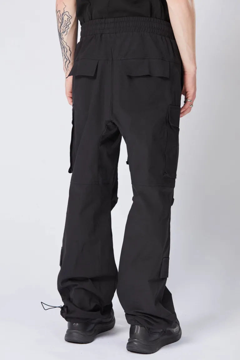 Black Drop Crotch Wide Leg Cargo Trousers MST 441