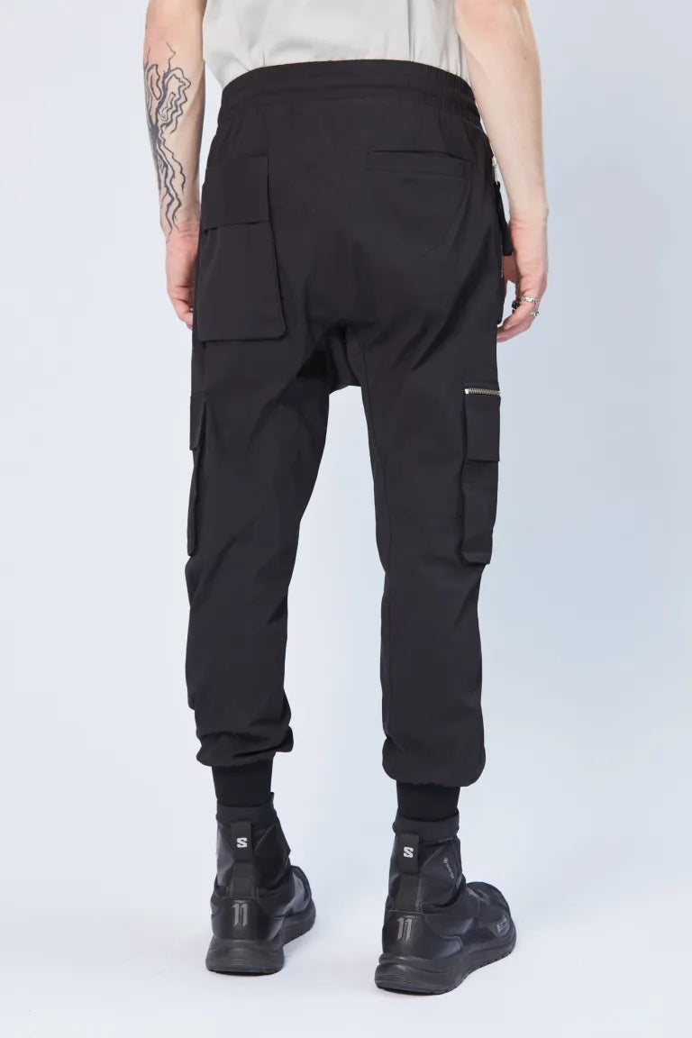 Black Drop Crotch Cargo Trousers MST 442