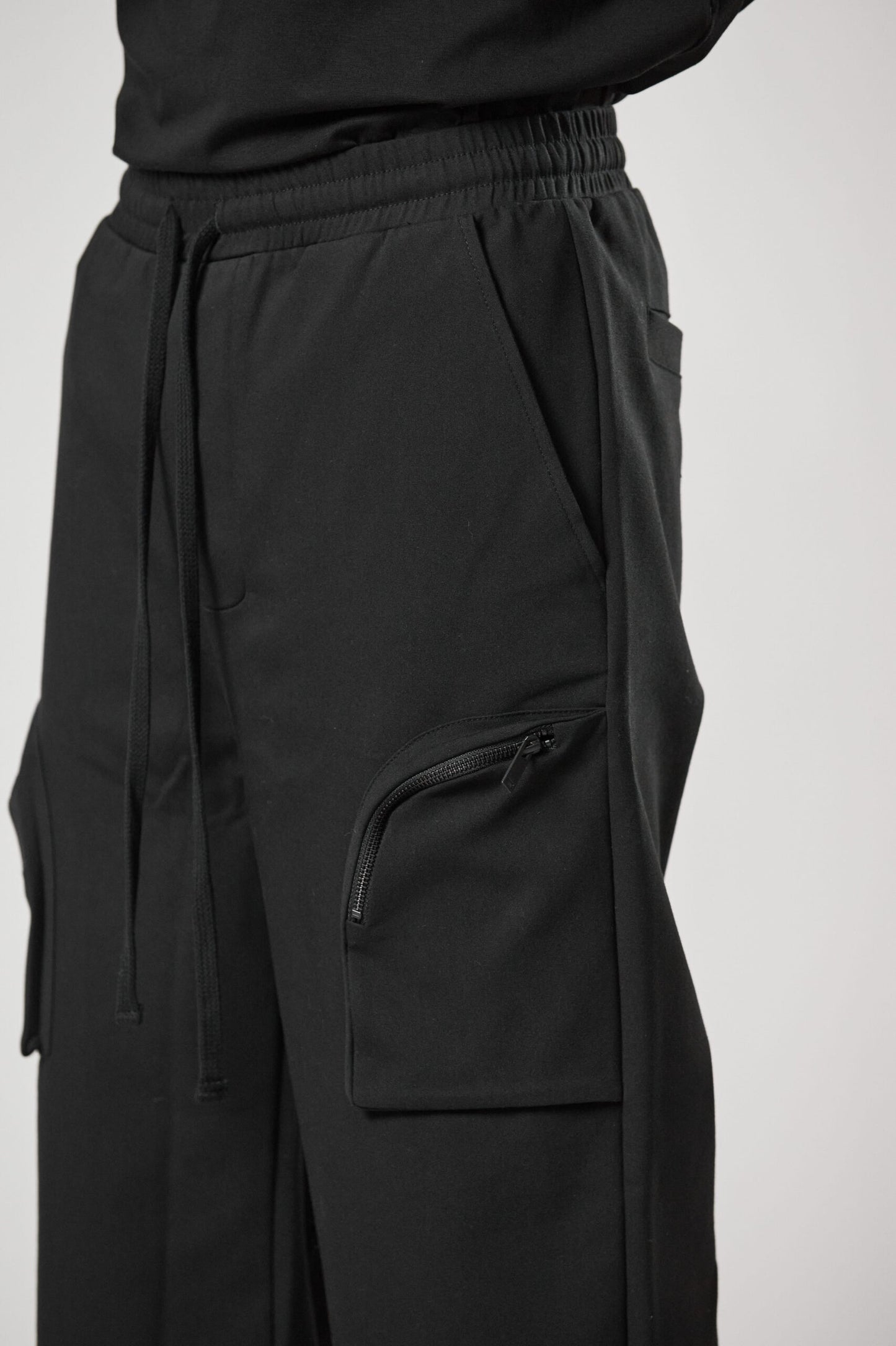 Black Cargo Pocket Wide Leg Pants MST 456