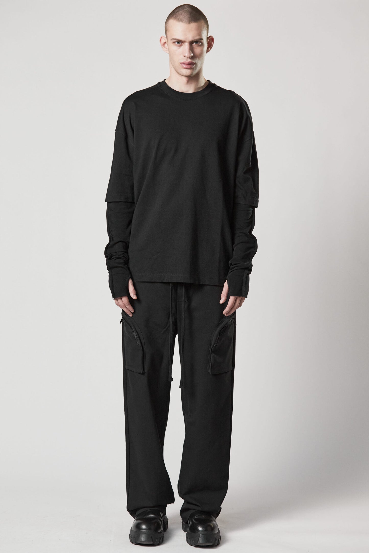 Black Cargo Pocket Wide Leg Pants MST 456