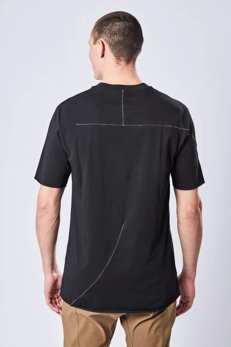 Black Short Sleeve Raw Cut Contrast Stitch T-shirt MTS 745