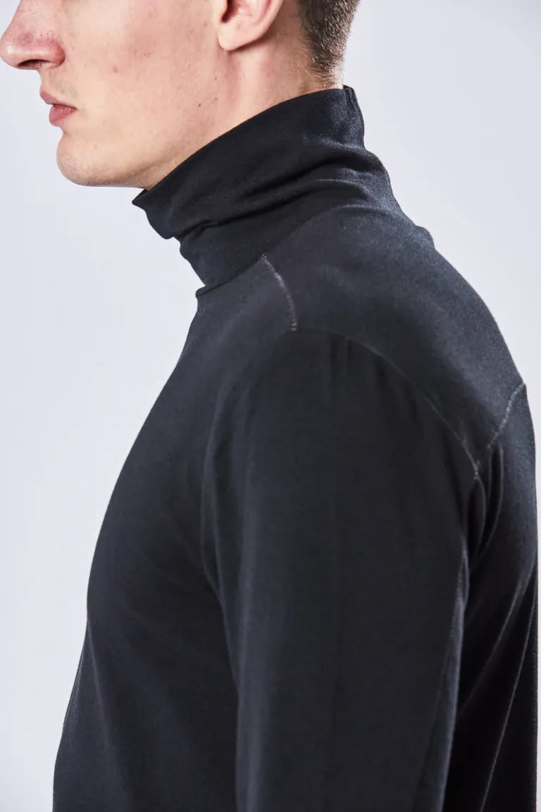 Black Long Sleeve Contrast-stitch High Neck T-shirt MTS 753