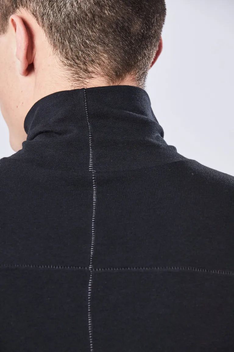 Black Long Sleeve Contrast-stitch High Neck T-shirt MTS 753