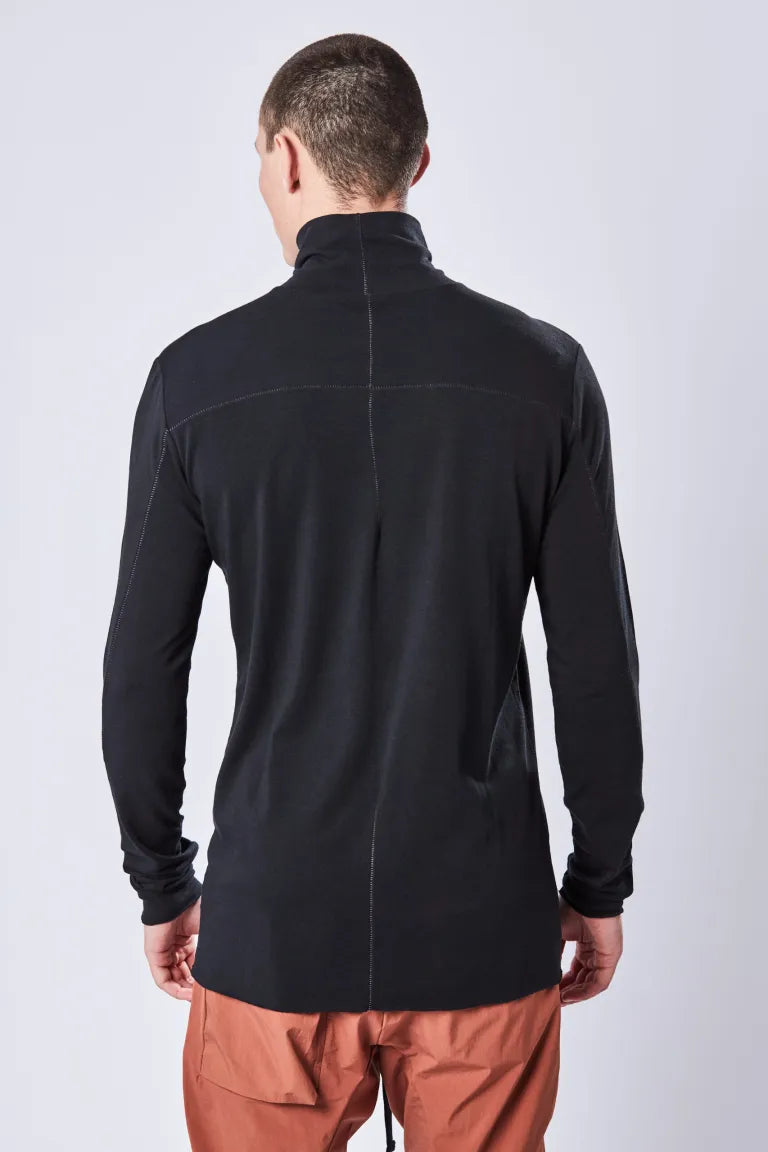 Black Long Sleeve Contrast-stitch High Neck T-shirt MTS 753