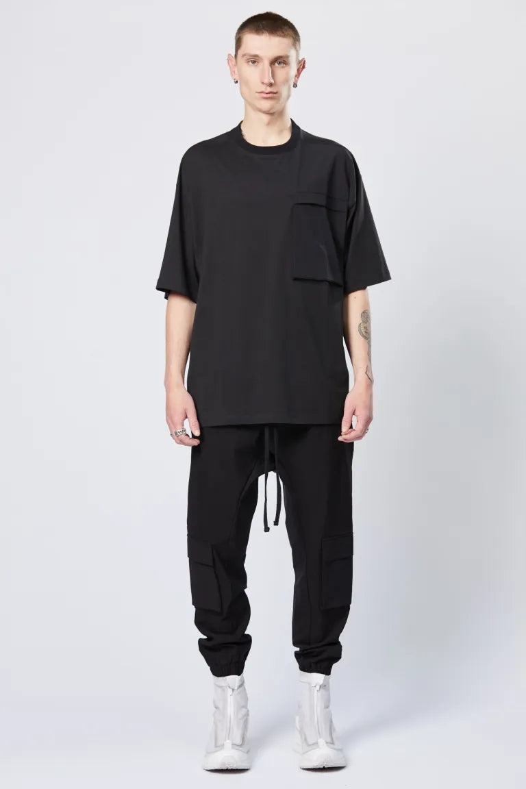 Black Round Neck Big Pocket Oversized Fit T-shirt MTS 768