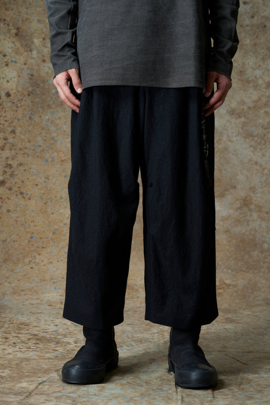 Black Baggy Cropped Leg Wool Pants