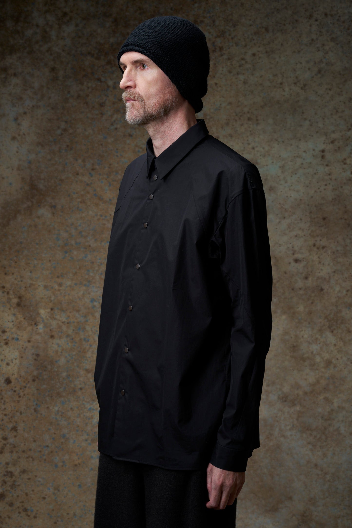 Black Suvin Cotton Snap Button Collared Shirt