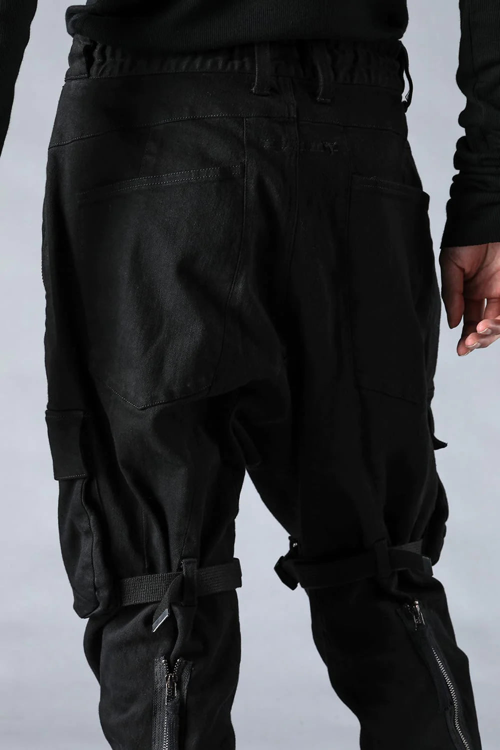 Black Stretch Denim Cargo Cropped Pants