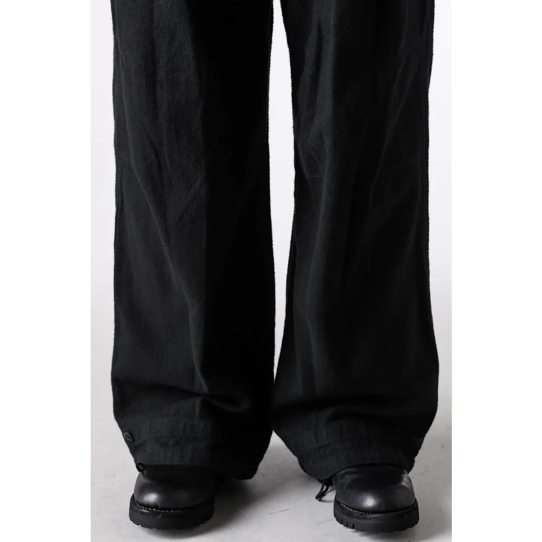 Black Brushed Cotton Twill Wide Leg Trousers