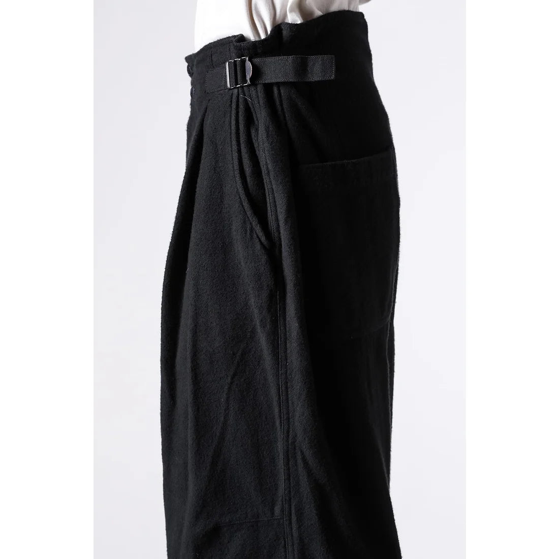 Black Brushed Cotton Twill Wide Leg Trousers