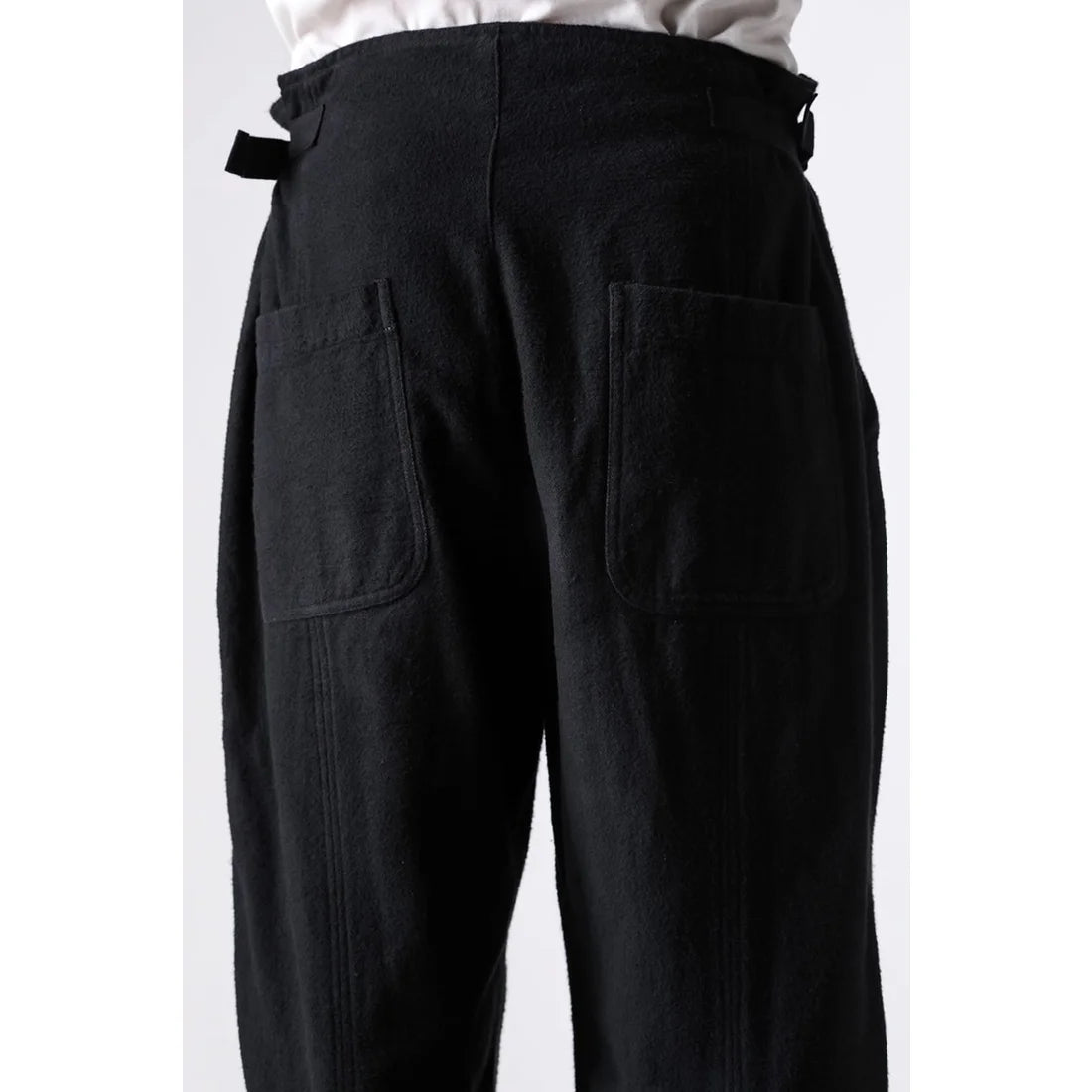 Black Brushed Cotton Twill Wide Leg Trousers