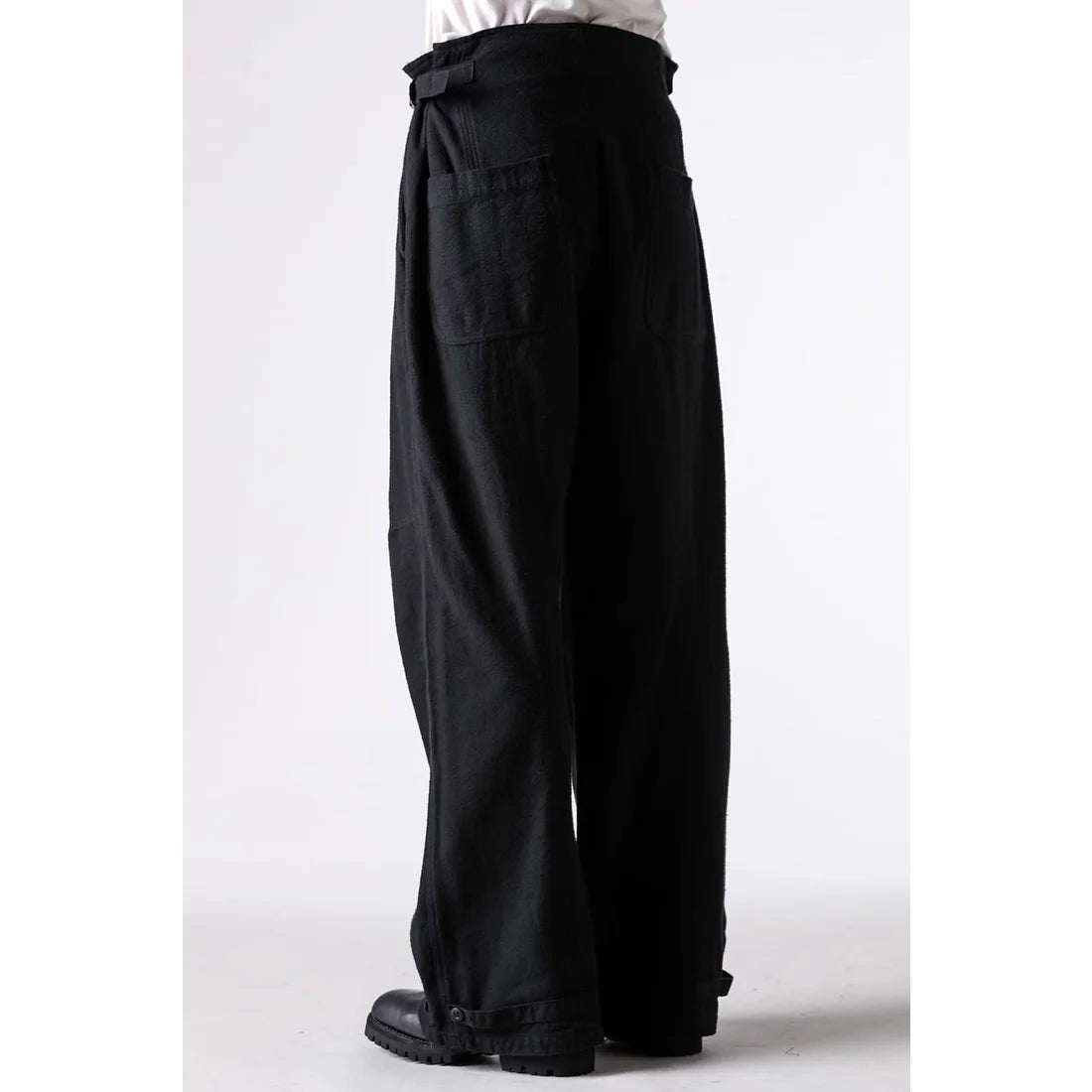 Black Brushed Cotton Twill Wide Leg Trousers