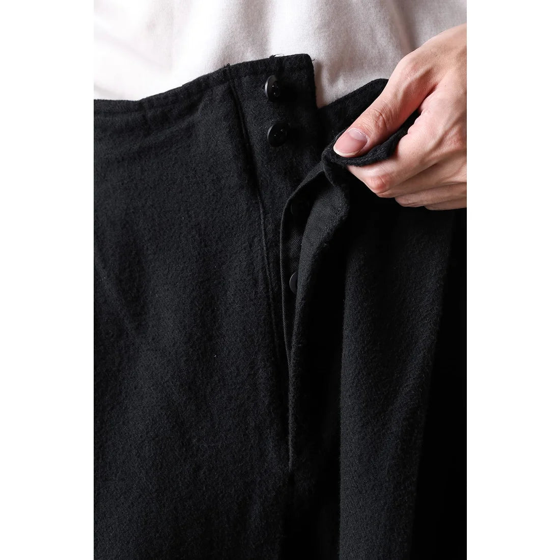 Black Brushed Cotton Twill Wide Leg Trousers