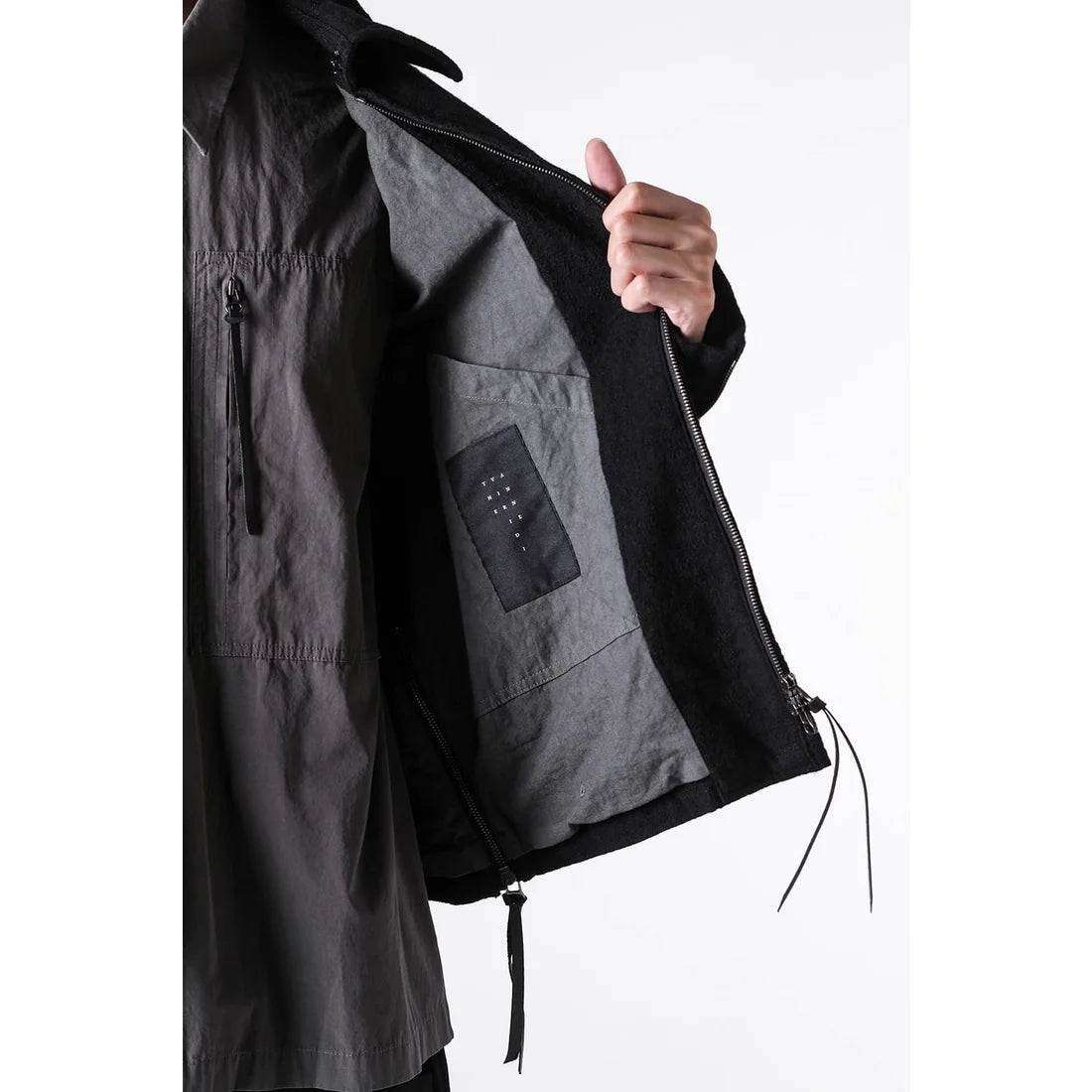 Grey Linen Wool Military Zip-Up Collar Jacket
