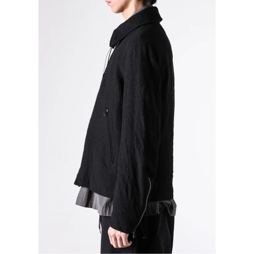 Grey Linen Wool Military Zip-Up Collar Jacket