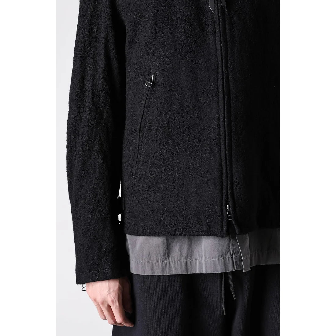 Grey Linen Wool Military Zip-Up Collar Jacket
