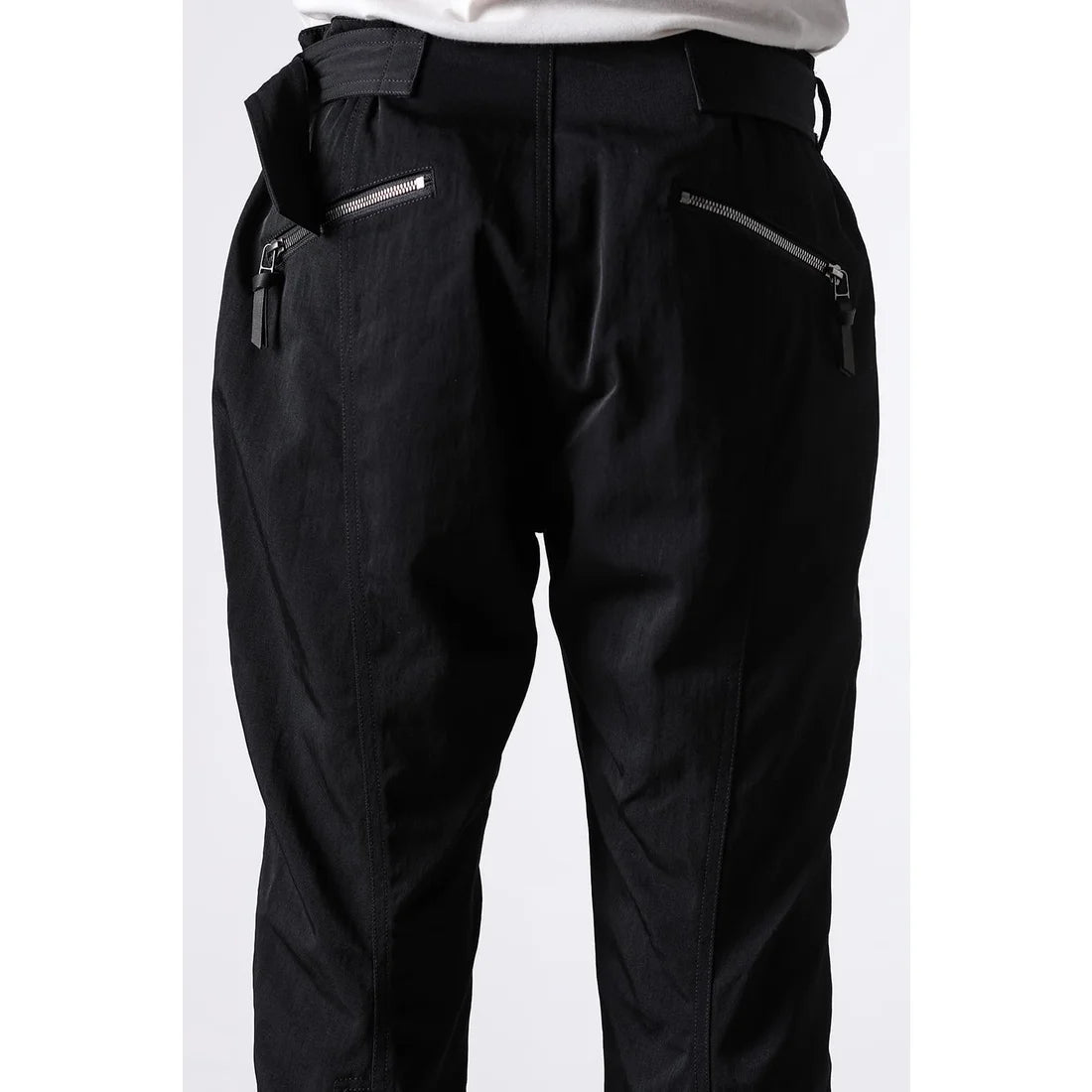 Black Nylon Wool Twill Slim Cropped Zipper Pocket Pants