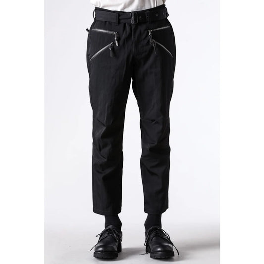 Black Nylon Wool Twill Slim Cropped Zipper Pocket Pants