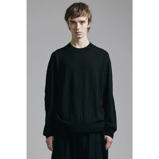 Black Elbow Patch Crewneck Sweater