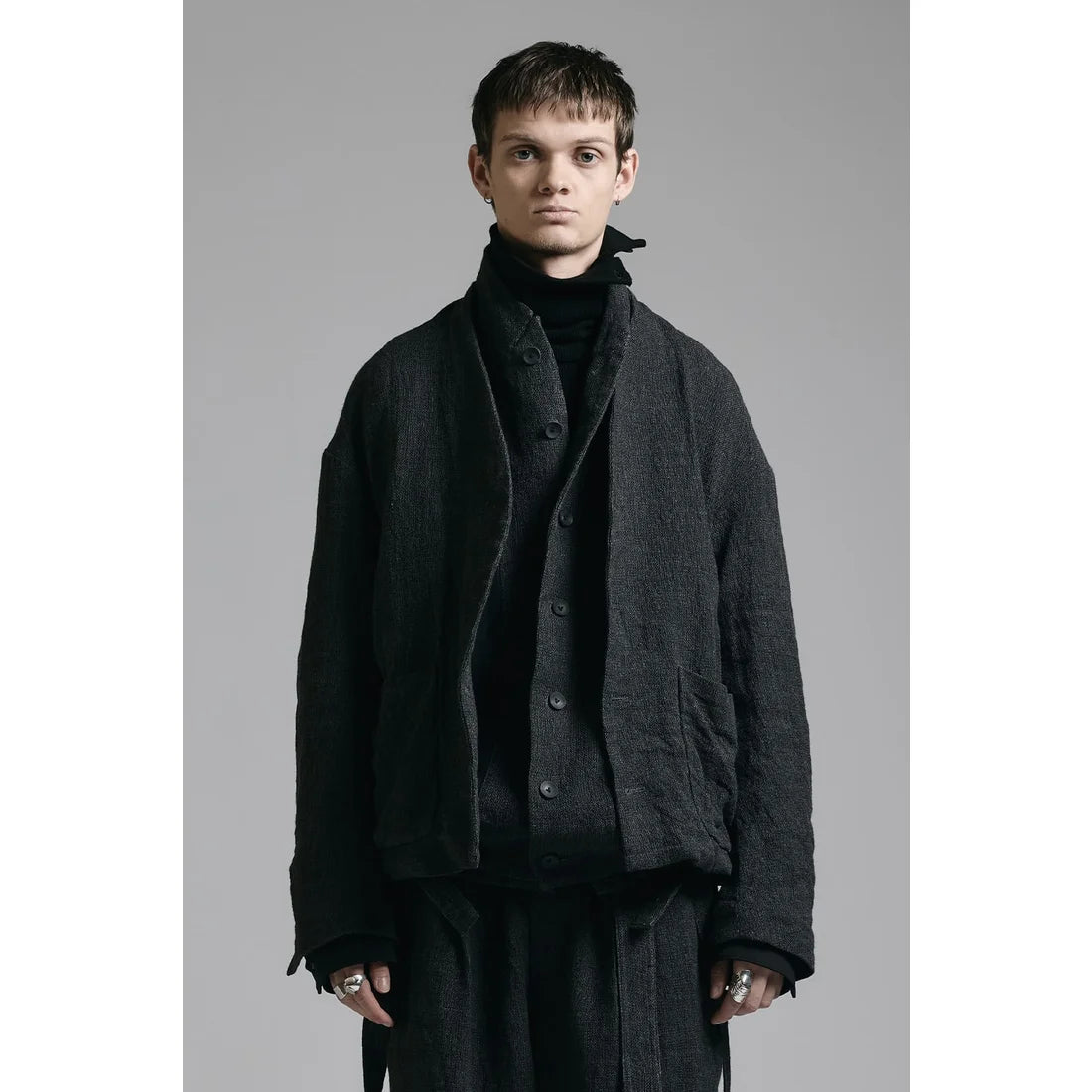 Black Embroidered Twill Double Layered Blazer