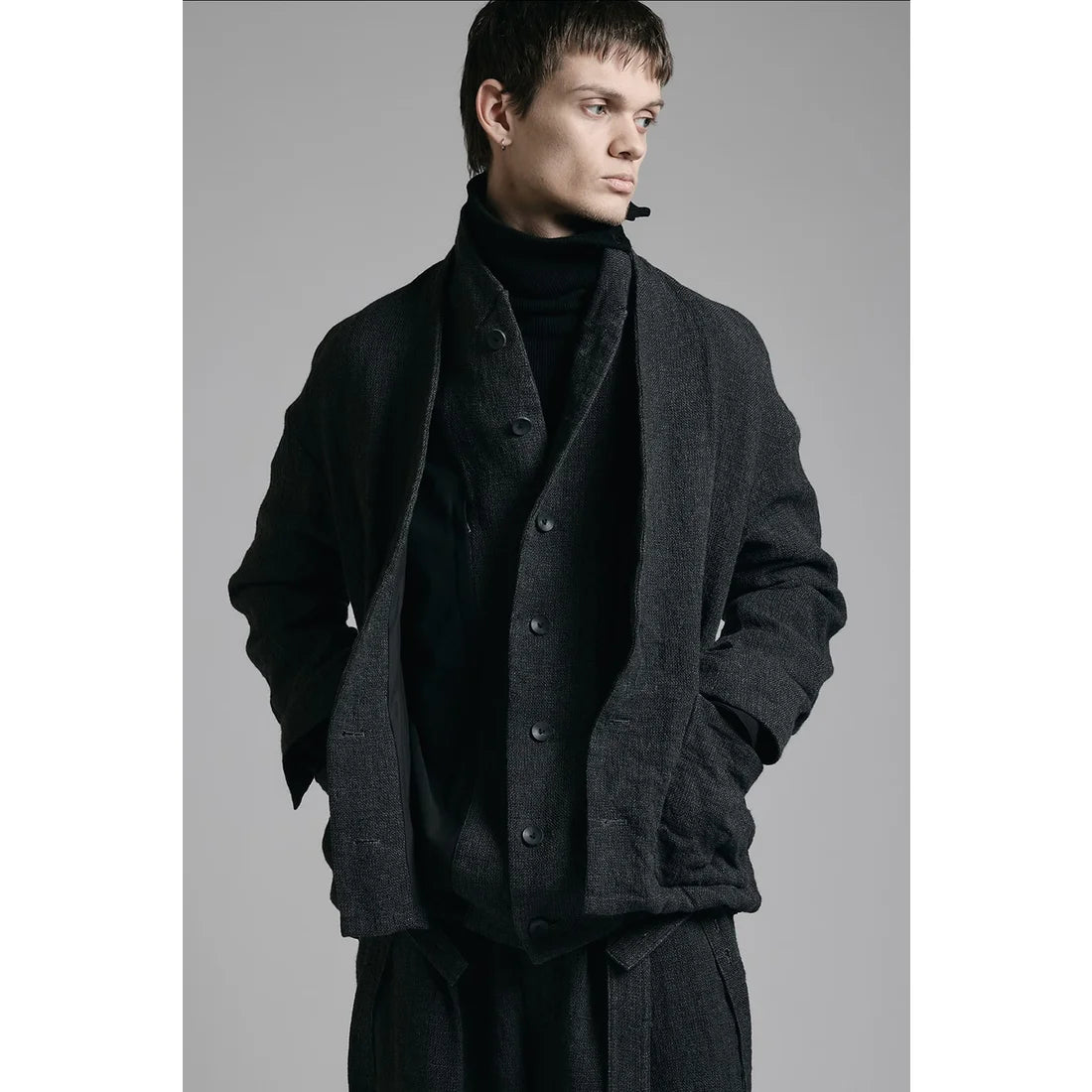 Black Embroidered Twill Double Layered Blazer